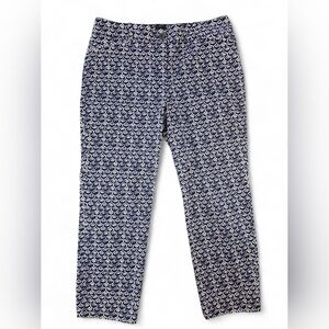 Talbots The Perfect Crop Pants Blue White Print Women Size 8 Cotton Spandex